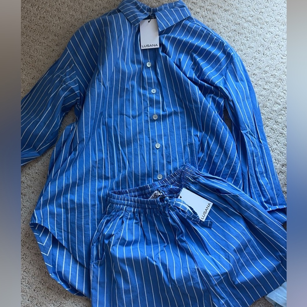 Lusana Blue Striped Women's Shirt and Shorts Set